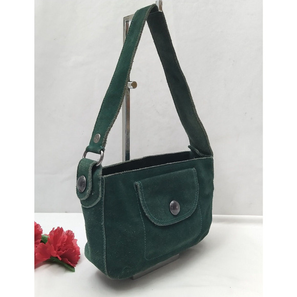 Marc Jacobs Green Suede Front Pocket Zipper Closure Small Hobo Shoulder Bag - Picture 1 of 16